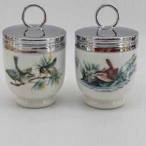 Vintage Royal Worcester Porcelain Egg Coddler Birds Wren Finch Made In England